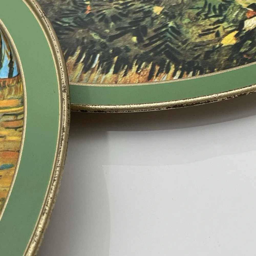 Vintage Sunshine Biscuits Tin Lid Serving Tray Set Featuring Van Gogh's Works